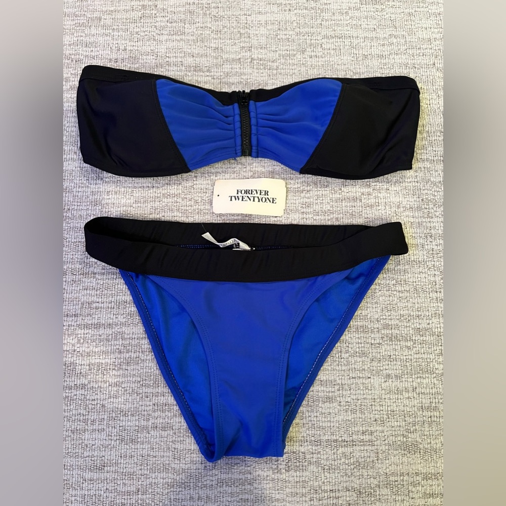 New! Royal Cobalt Blue & Black Color Block Bandeau Bikini